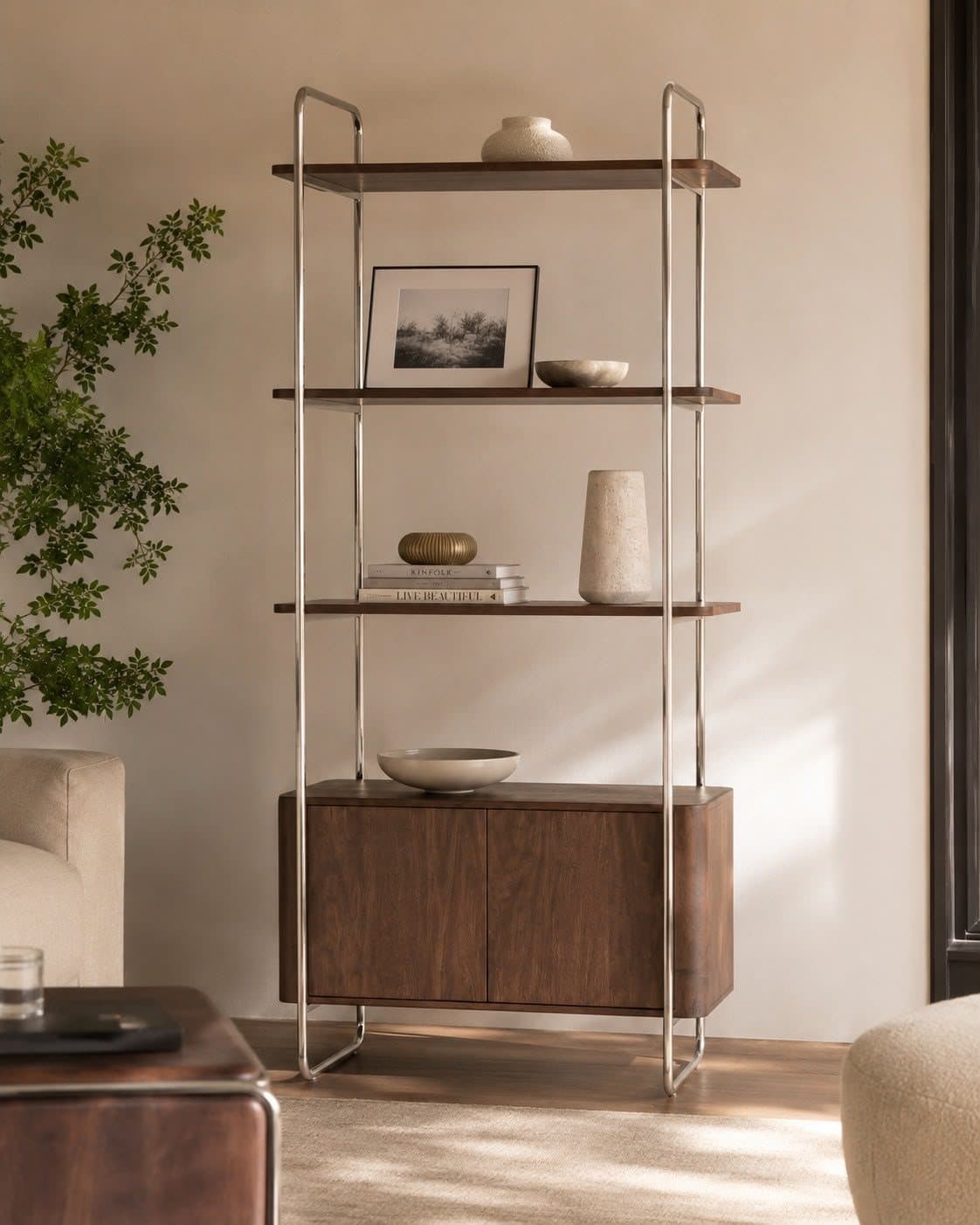 Chrome-Framed Shelf Unit